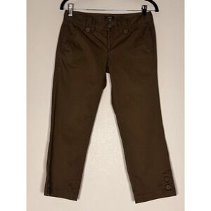 Jacob Womens Brown Cropped Chino Pants Stretch Cotton Button Hem Size 3/4